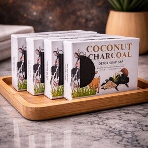 Coconut Charcoal Detox Soap Bar: BEEF TALLOW + GOAT MILK w/ OATMEAL BUNDLE OF 4
